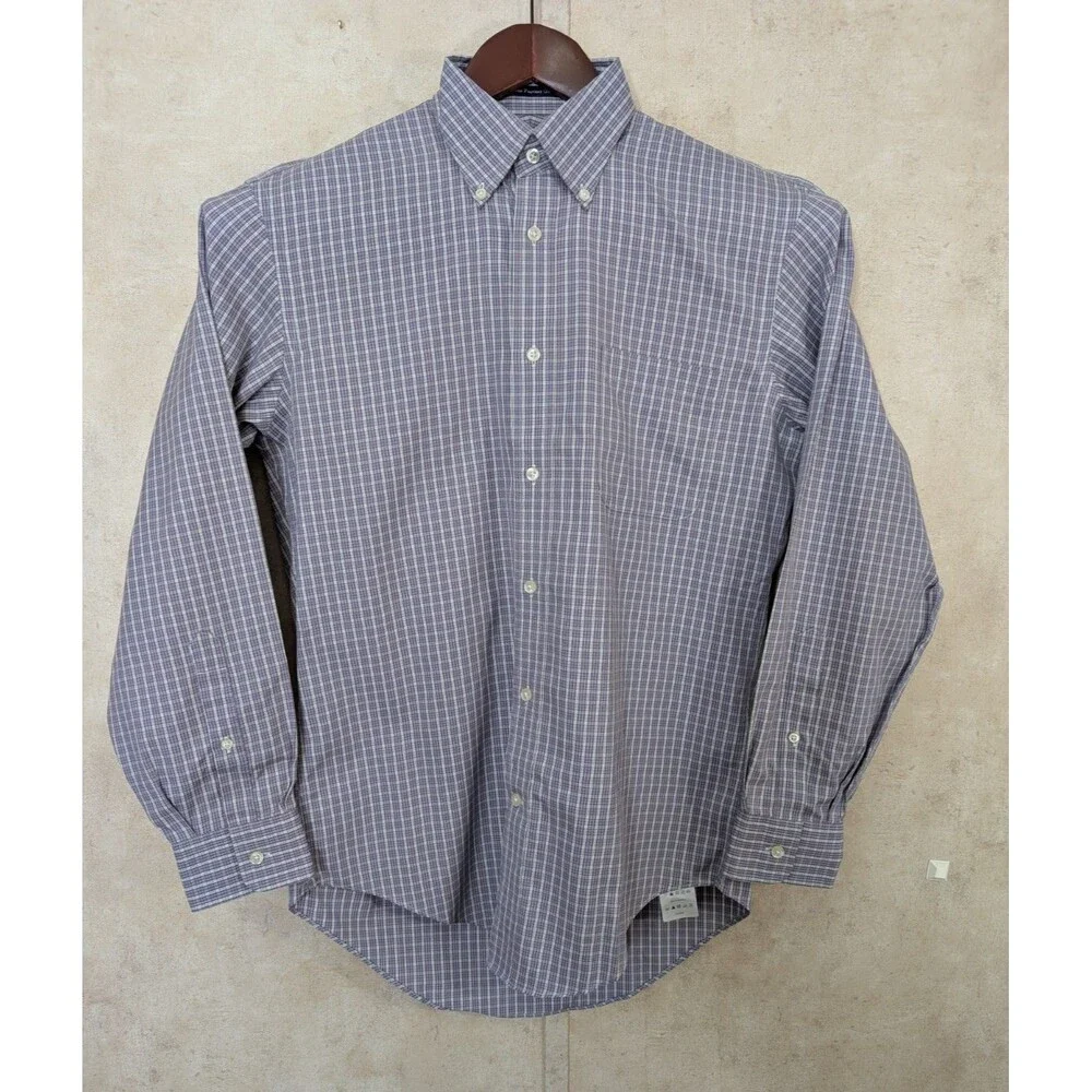 Lands' End Shirt Mens 15-33 M Purple Plaid No Iron Oxford Button Down Preppy - Picture 2 of 8
